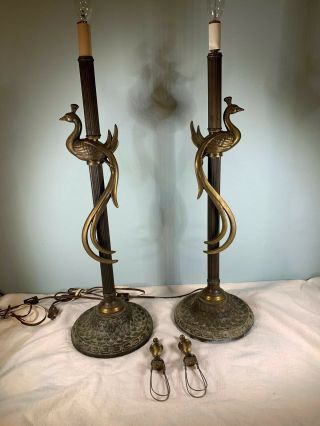 Brass Pheasant Bird Cast Metal Lamps (1 Pair) Art Deco Style B437