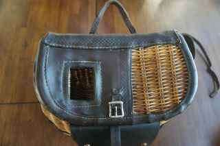 George Lawrence whole willow creel w/ leather front pouch and strap 2