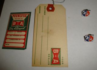 2 Vintage B/a Oil Change Service Reminder Tags,  Sticker And 2 B/a Logo Pins