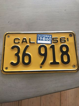 1956 California Motorcycle License Plate,  1960 Validation,  Dmv Clear Guaranteed