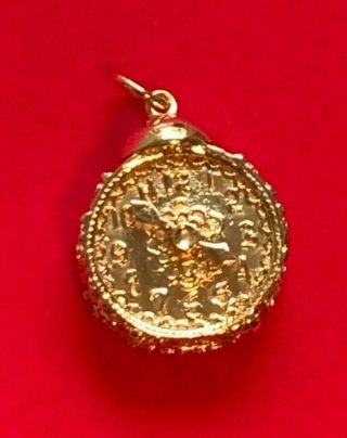 Old Antique 14k Gold Victorian Time Clock Pendant Artisan Hand Crafted 9.  1 Grams