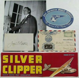 Juan Trippe Aviation Pioneer Autograph & Pan Am Flight Related Materials