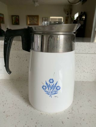 Vintage Corning Ware Blue Cornflower 6 Cup Stove Top Percolator Coffee Pot