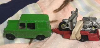 Vintage Tootsietoy Green Pick Up Truck And Motorcycle Trailer