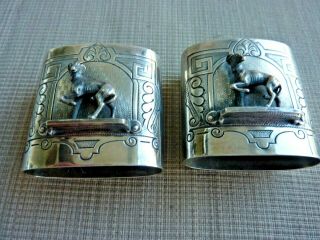 Two Vintage Coin/sterling Silver Napkin Rings With Full Figure Whippets (57112)