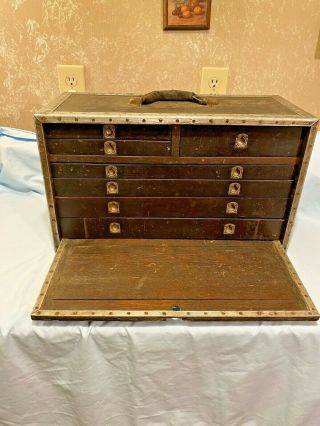 Antique Vintage Wooden 7 Drawer Machinist Chest Tool Box