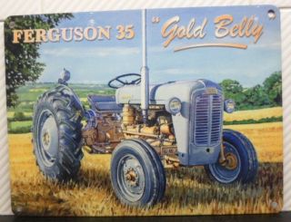 Massey Ferguson 1957 35 Fe35 Grey Gold Belly Old Farm Scene Metal Wall Sign