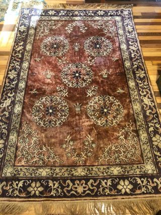 FABULOUS Antique Silk And Wool Rug,  Size 4’ 2”x6’5”,  Fringe Not In Size 2