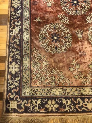 FABULOUS Antique Silk And Wool Rug,  Size 4’ 2”x6’5”,  Fringe Not In Size 3