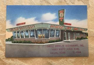 Dallas Texas Vintage Post Card Circle Drive - In Restaurant