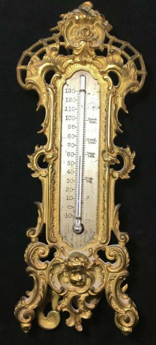 Bradley & Hubbard Brass Cast Iron Table /wall Thermometer Cherub 3590