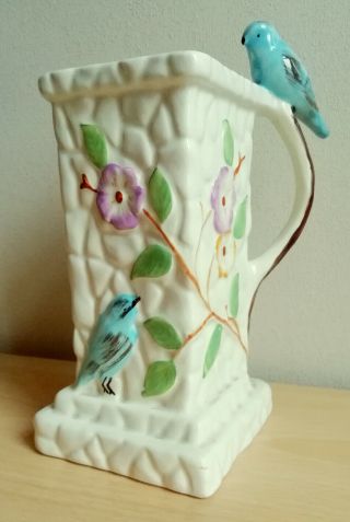 Vintage Paramount Pottery Blue Birds & Flowers Square Vase,  C.  1950s