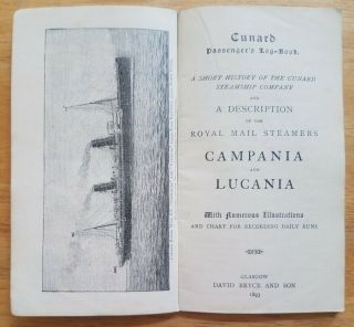 CAMPANIA / LUCANIA (Cunard) 1893 PASSENGERS LOG BOOKLET WITH PHOTOS 2