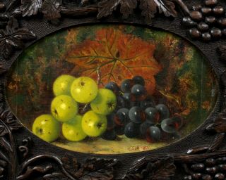 Large Antique Painting Of Fruit In Carved Oak Frame Signed Dated 1871