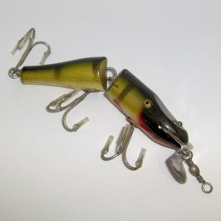 Vintage Creek Chub " Joint Husky Pikie " Wood Lure In Yellow Perch - Glass Eyes 5 "