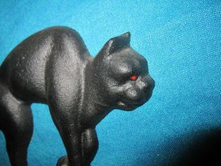 Vintage Cast Iron Black CAT Door Stopper Halloween Metal Doorstop Orange eye 3