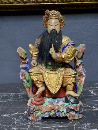 A Rare Carved Parcel Guilt Figurine Of Immortal Deity Gyan Yu