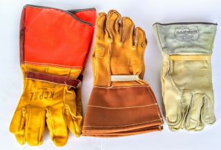 Vintage Kcp&l Lineman Leather Gloves.  3 Different Pairs.  Un -.