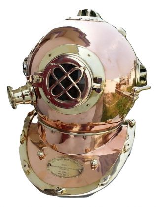 Us Navy Shiny Brass N Copper Divers Diving Helmet Antique Vintage Gift