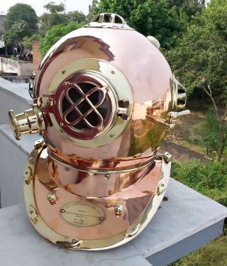 US Navy Shiny Brass N Copper Divers Diving Helmet Antique Vintage Gift 2
