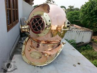 US Navy Shiny Brass N Copper Divers Diving Helmet Antique Vintage Gift 3