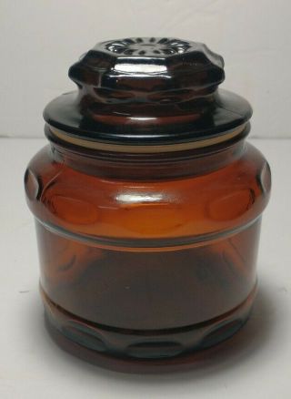 Vintage Dark Amber Brown Glass Apothecary Canister Spice Jar Starburst Lid