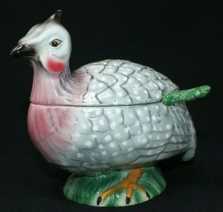 Vintage Hp Porcelain Guinea Fowl Covered Serving Sauce Gravy Bowl,  Italy? Repair