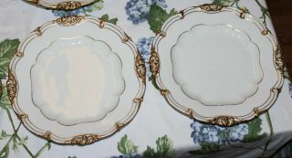 Exquisite Antique Edouard Honore 12 Dinner Plates Paris Porcelain White & Gold