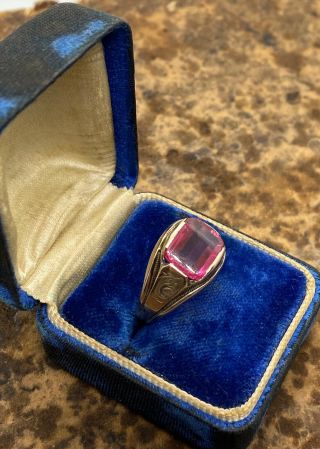 Ostby Barton Antique Ring 10k Yellow Gold Ruby Stone Crescent Moon Unique