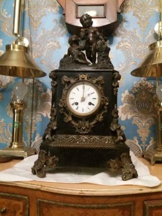 Victorian French Bronze Mantle Clock By H Marc