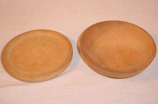 Vintage Hand Turned Handmade 6 " Wood Bowl & Plate Made In Occupied Japan