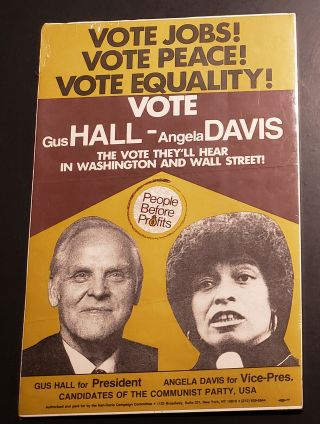 Great Gus Hall For President,  Angela Davis Campaign Poster 1976 Vote Communist