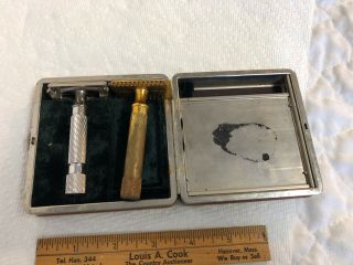 2 Antique Vintage Gillette Safety Razors In Rare Style Hard Case