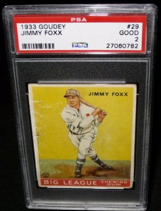 1933 Goudey Jimmy Foxx Baseball Card 29 Psa 2 Good Antique Philadelphia A 