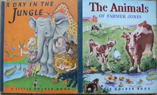 2 Vintage Little Golden Books Animals Of Farmer Jones,  A Day In The Jungle