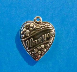Sterling Silver " I Love You " Charm Heart Vintage Puffy 5/8 " X5/8 " Jewelry