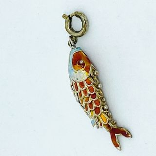 Vintage Chinese Sterling Silver Filigree Articulated Fish Pendant Enamel 1”