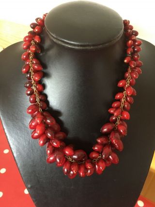 Stunning Vintage Cherry Amber Colour Cluster Bead Necklace