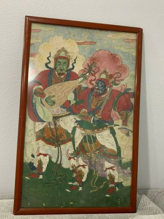 Vtg Possibly Antique Southeast Asian Buddhist Painting Heavenly Guardians Kings