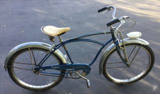 Vintage 1954 Schwinn Jaguar Mens 26” Balloon Tire Bicycle Blue