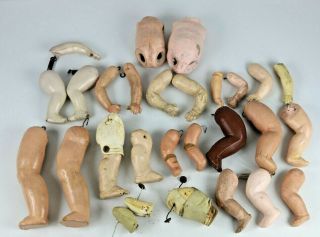 Selection Of Antique German Composition Doll Body Parts For Repair