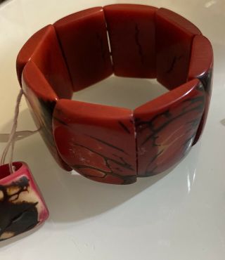 Vintage Red Bakelite Stretch Bracelet And Matching Ring Size 6
