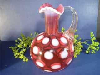 Vintage Fenton Red Cranberry Opalescent Coin Dot Pitcher Perfect