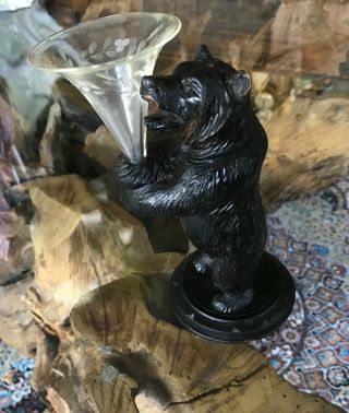 Antique Vintage Hand Carving Of A Black Forest Swiss Bear Epergne