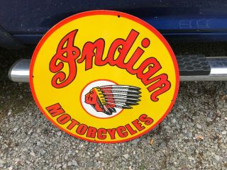 " Indian Motorcycles " Large,  Heavy Porcelain Sign,  (24 " Inch) Near