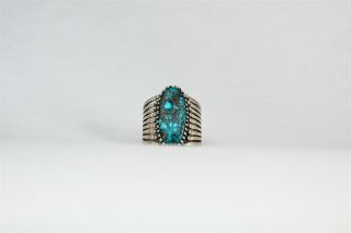 Antique 1950s Signed Howard Nelson Turquoise Sterling Silver Band Ring