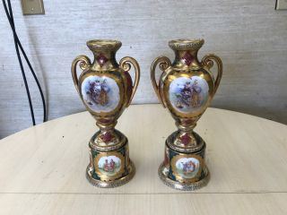 Rare Antique Royal Vienna Hand Painted Gilt Urns/vases - Pair