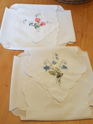 2 Vintage Embroidered Bread Covers,  59cm Between Opposite Points When Laid Flat