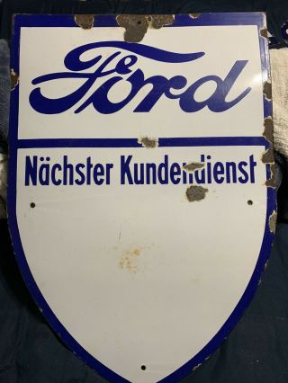 Vintage Early Rare Ford Motor Company German Porcelain Shield Sign