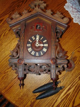 Antique Large German Railroad Cuckoo Clock